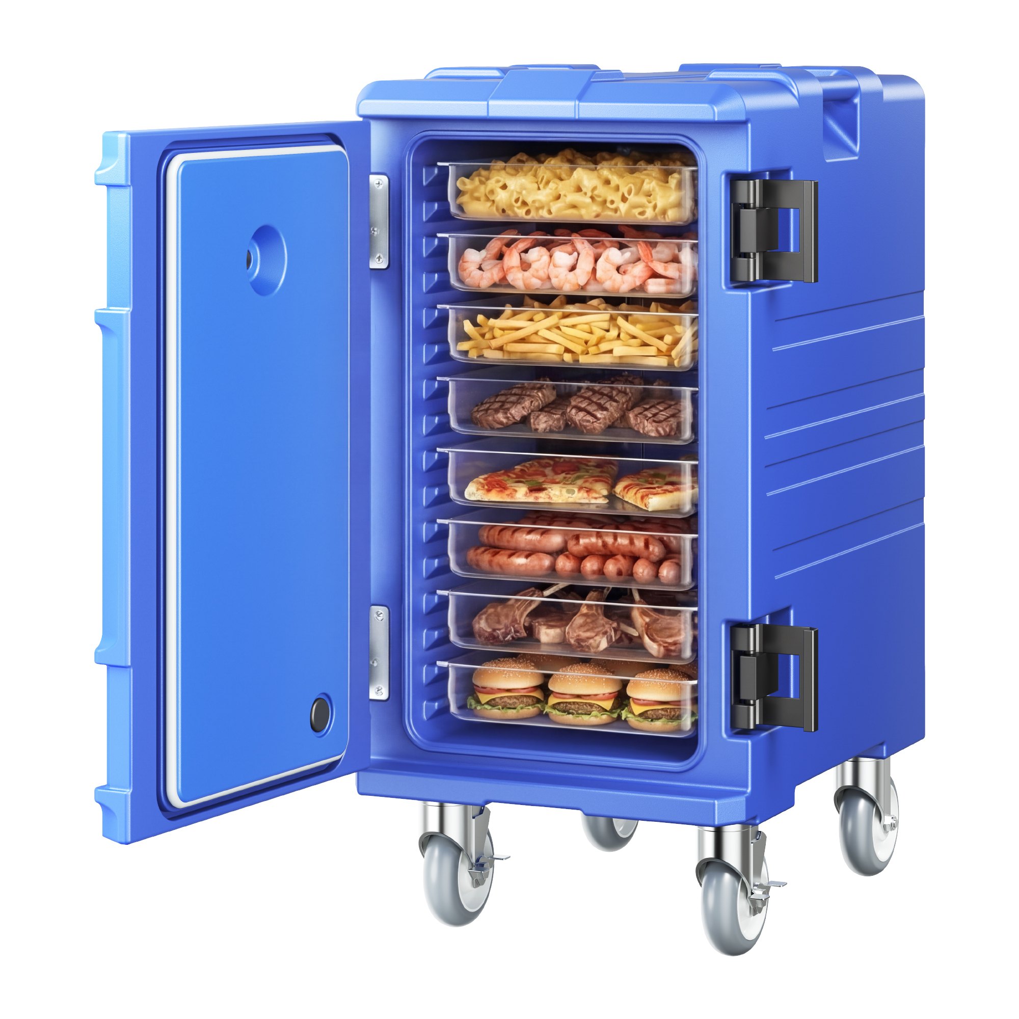 VEVOR Caja Térmica para Alimentos con Aislamiento 120 L para Catering, Caja para Alimentos con Hebillas Dobles, con Asas, Cargador Frontal con Ruedas para Restaurantes y Cantinas, 658 x 480 x 810 mm