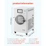 VEVOR Secadora por Congelación al Vacío Máquina de Secado por Congelación 4-6 kg Bandejas de 4 Capas Bomba de Vacío Temporizador Ajustable y Control de Temperatura para Frutas, Verduras, Blanco