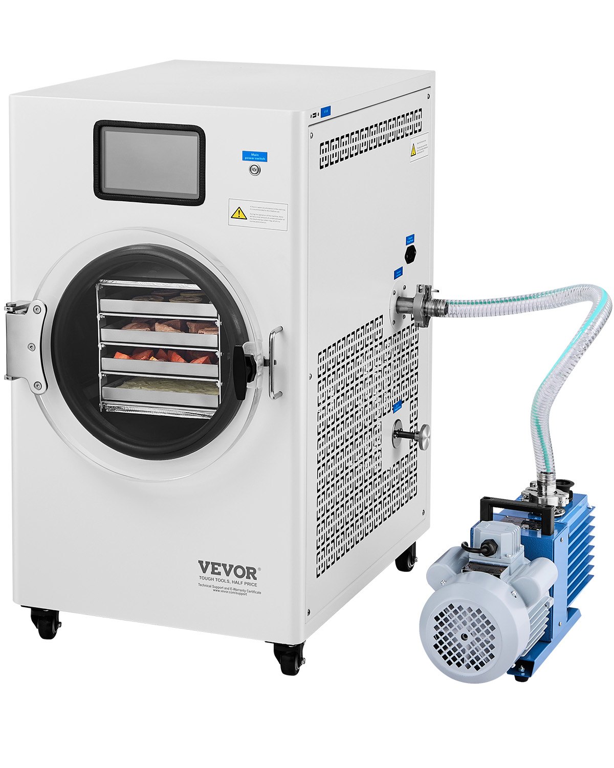 VEVOR Secadora por Congelación al Vacío Máquina de Secado por Congelación 4-6 kg Bandejas de 4 Capas Bomba de Vacío Temporizador Ajustable y Control de Temperatura para Frutas, Verduras, Blanco