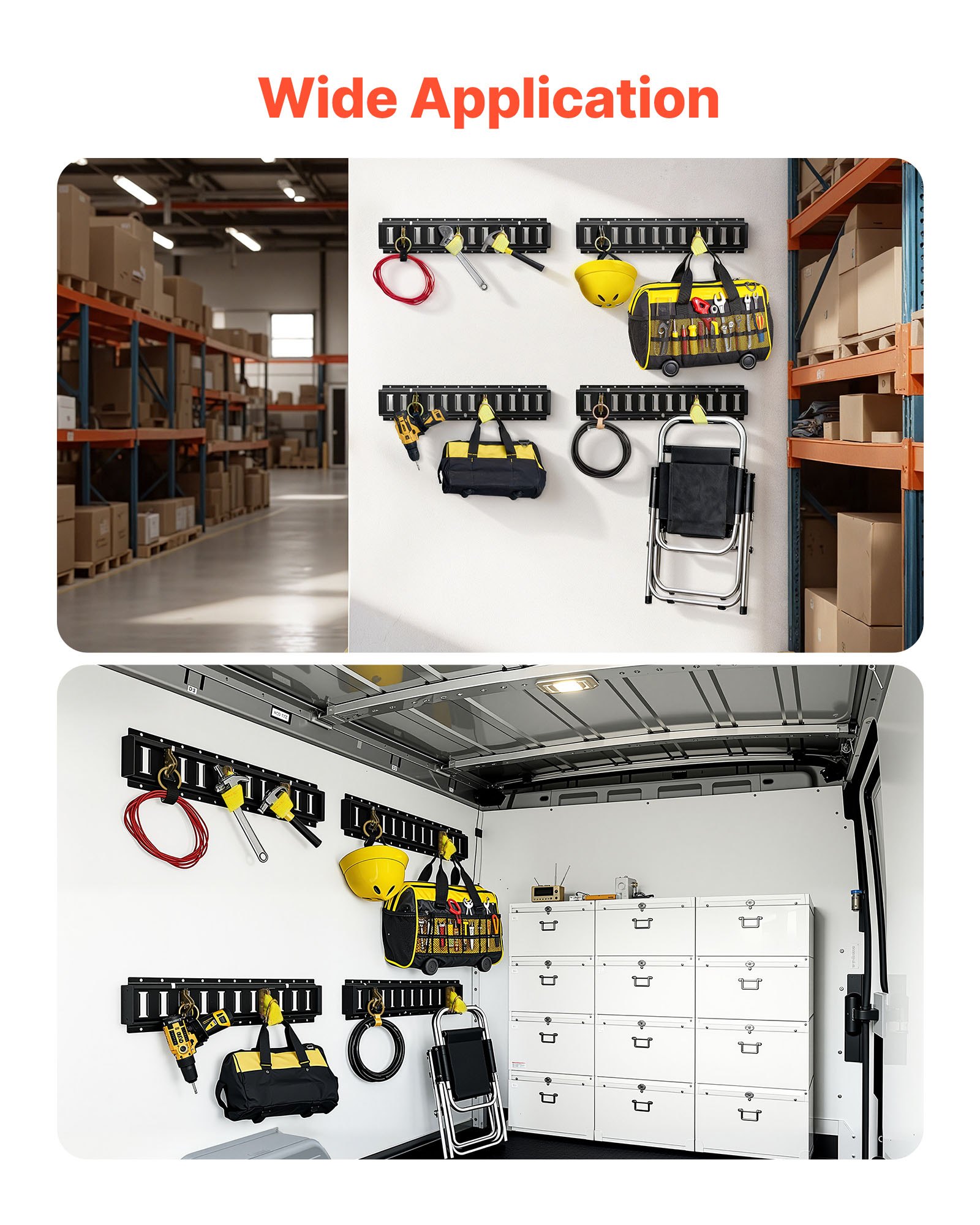 VEVOR Kit de 4 Rieles de Amarre E-Track de 0,6 m, con 2 Correas de Trinquete, 4 Juntas Tóricas, 4 Correas de Amarre con Anilla en D, 2 Ranuras Individuales y 8 Tapas de Extremo, para Garajes