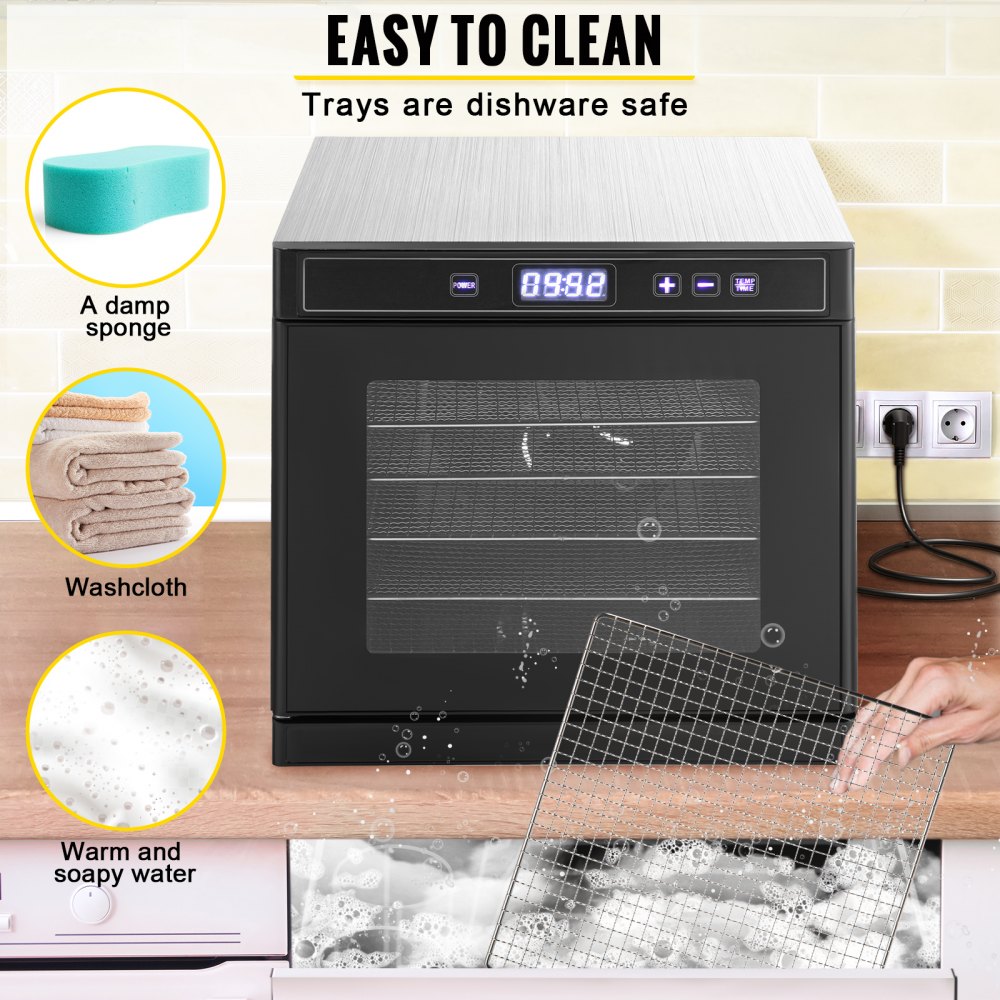 VEVOR Máquina deshidratadora de alimentos eléctrica 6 bandejas 600 W Secador de frutas y verduras 35-75 ° C Temporizador 48 H Deshidratadora de frutas