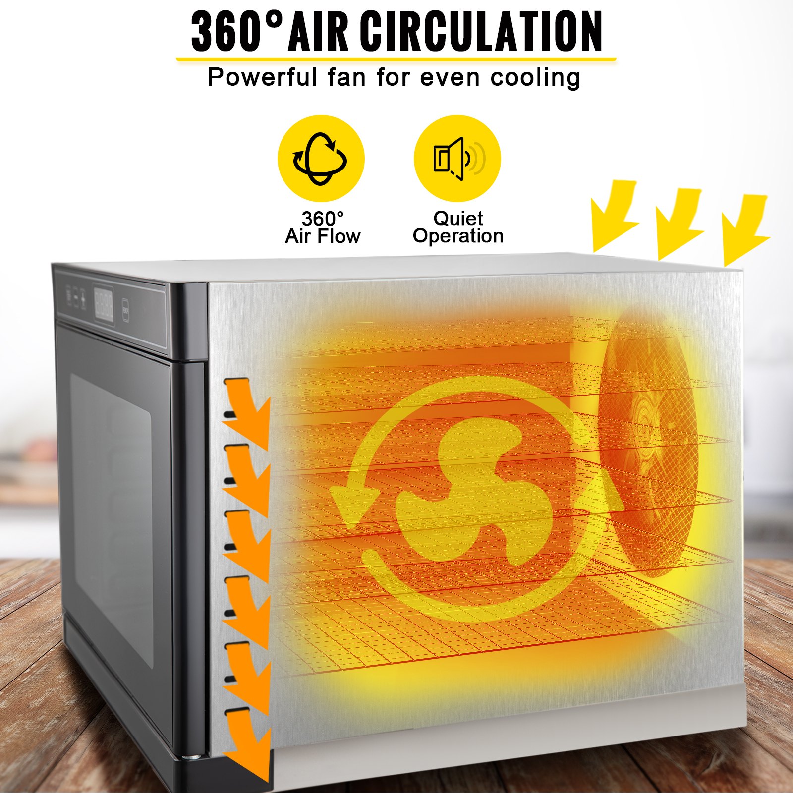 VEVOR Máquina deshidratadora de alimentos eléctrica 6 bandejas 600 W Secador de frutas y verduras 35-75 ° C Temporizador 48 H Deshidratadora de frutas