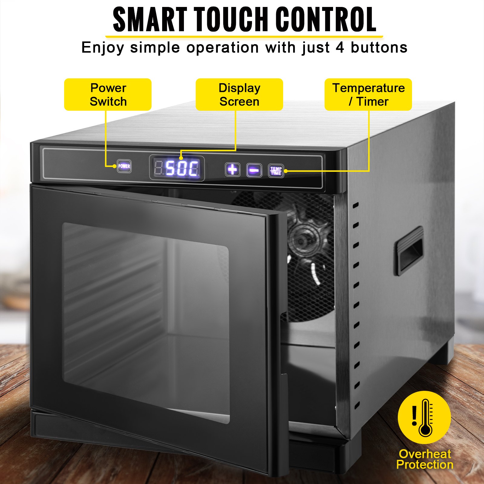 VEVOR Máquina deshidratadora de alimentos eléctrica 6 bandejas 600 W Secador de frutas y verduras 35-75 ° C Temporizador 48 H Deshidratadora de frutas