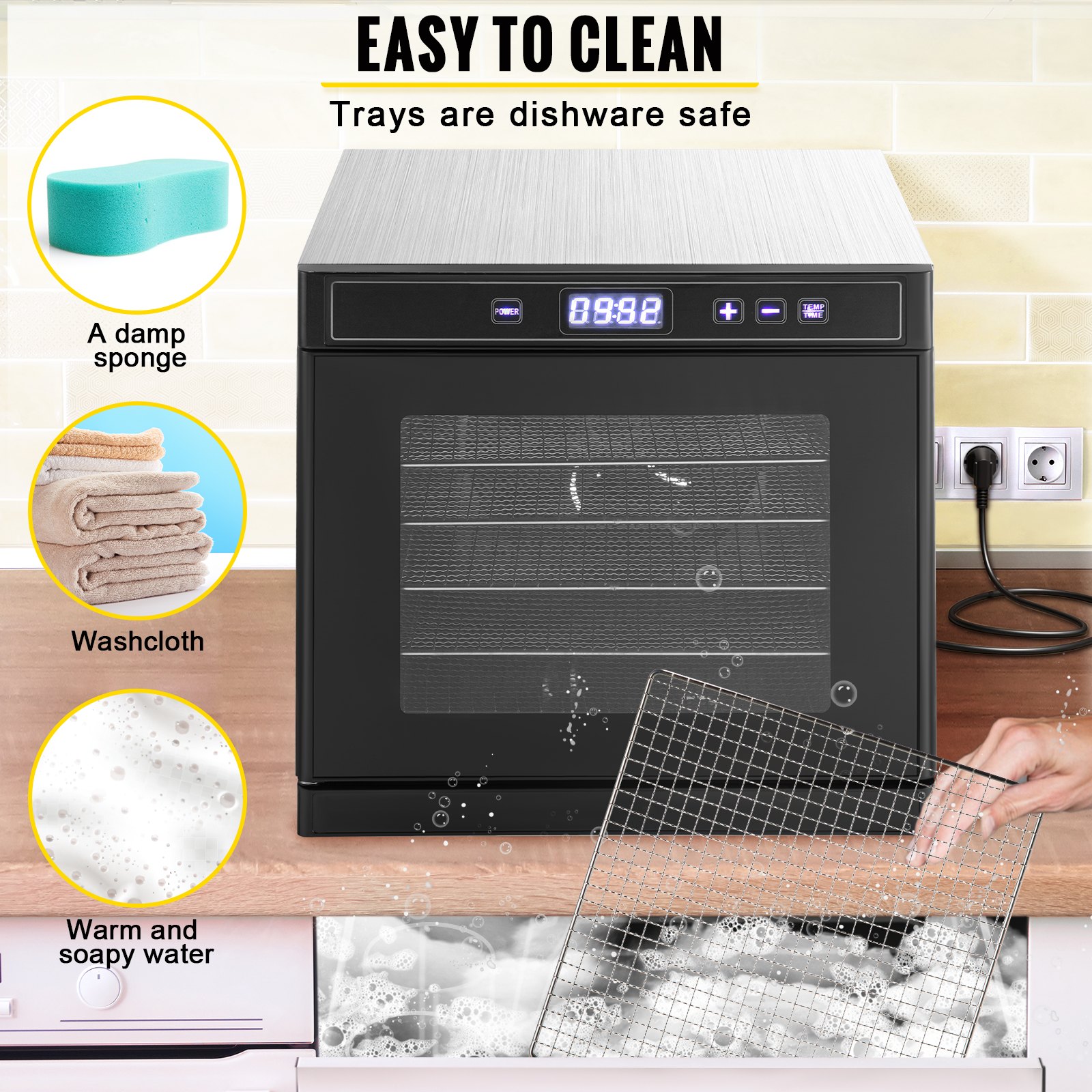 VEVOR Máquina deshidratadora de alimentos eléctrica 6 bandejas 600 W Secador de frutas y verduras 35-75 ° C Temporizador 48 H Deshidratadora de frutas
