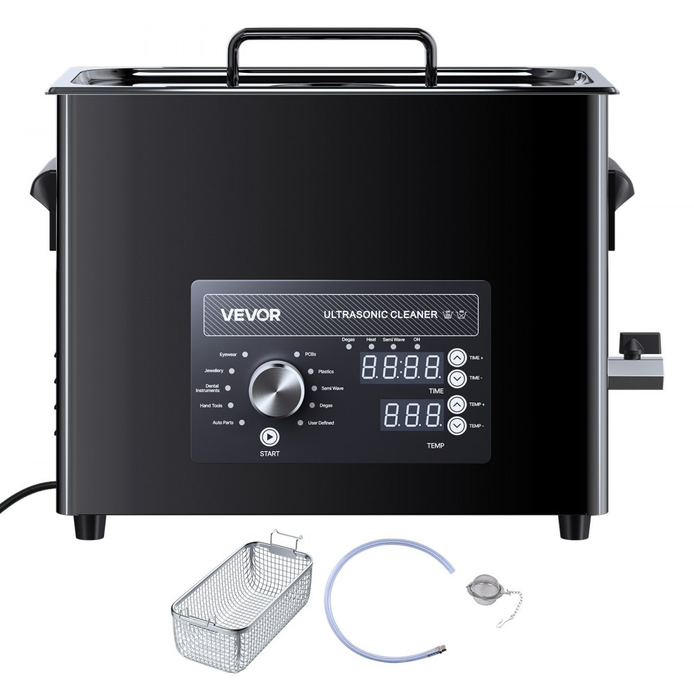 VEVOR Limpiador Ultrasónico 6 L, Máquina de Ultrasonido para Limpieza con Control de Perilla, de Acero Inoxidable, con Cesta y Bola de Limpieza para Relojes, Maquinillas de Afeitar, Joyas, Negro