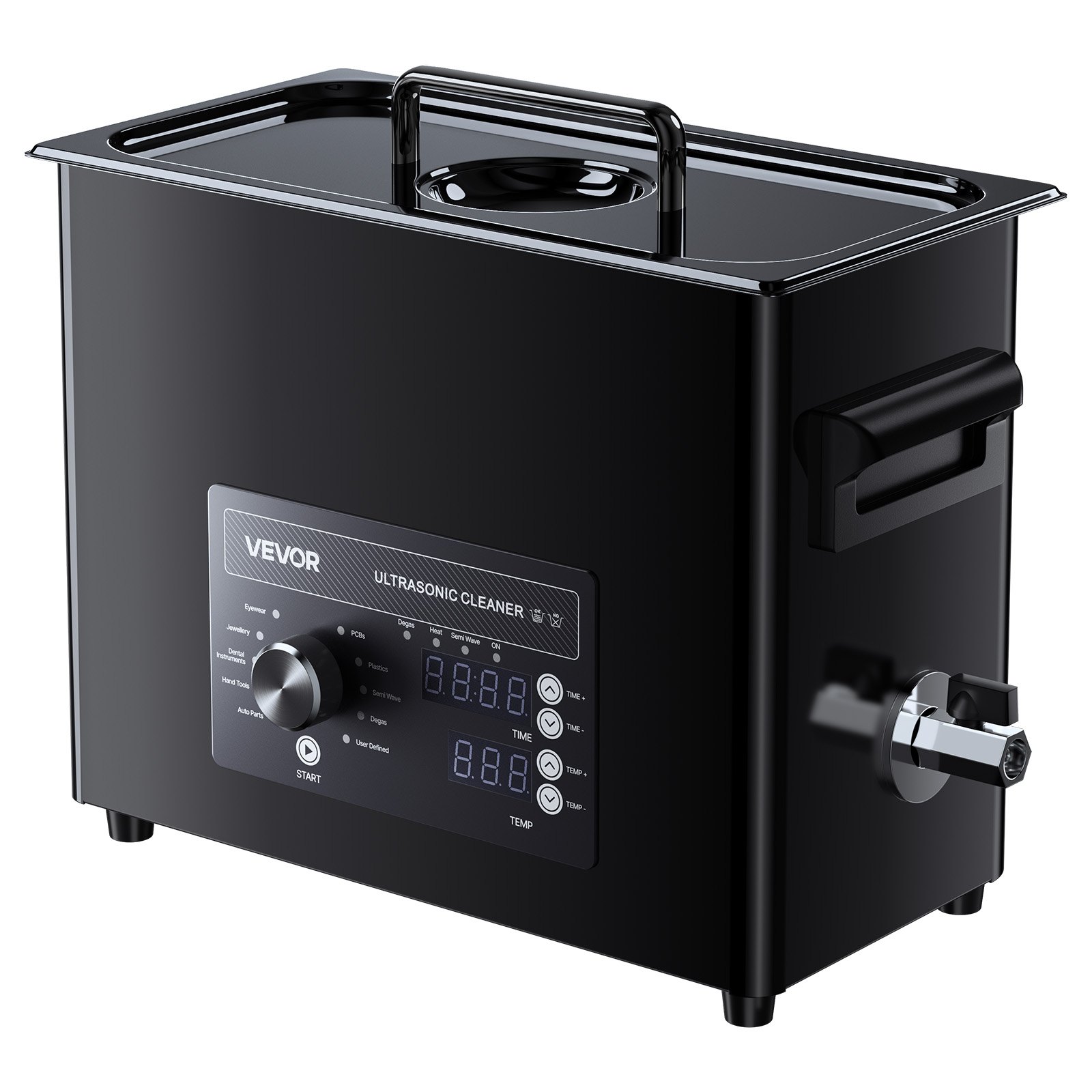 VEVOR Limpiador Ultrasónico 6 L, Máquina de Ultrasonido para Limpieza con Control de Perilla, de Acero Inoxidable, con Cesta y Bola de Limpieza para Relojes, Maquinillas de Afeitar, Joyas, Negro