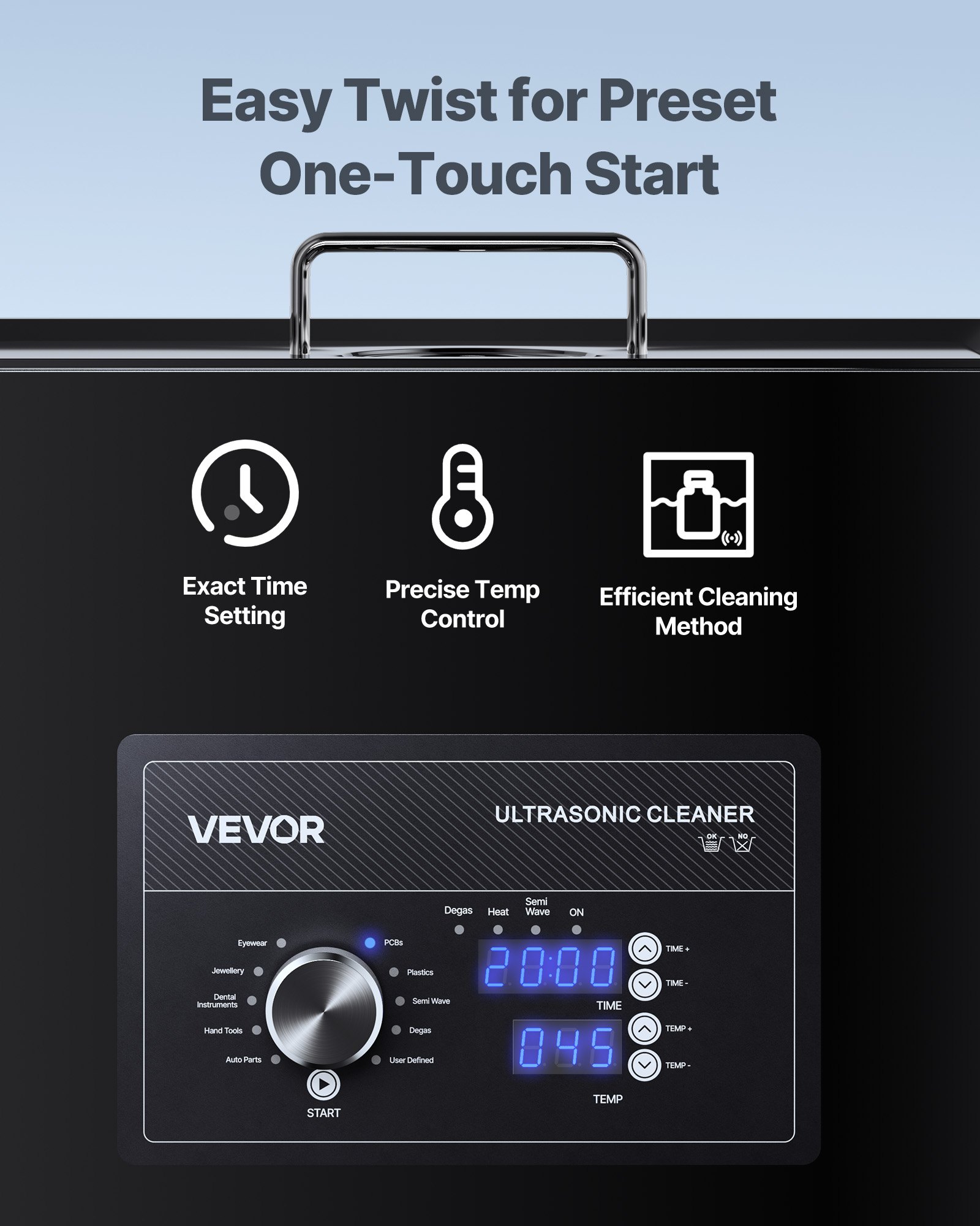 VEVOR Limpiador Ultrasónico 30 L, Máquina de Ultrasonido para Limpieza con Control de Perilla, de Acero Inoxidable, con Cesta y Bola de Limpieza para Relojes, Maquinillas de Afeitar, Joyas, Negro