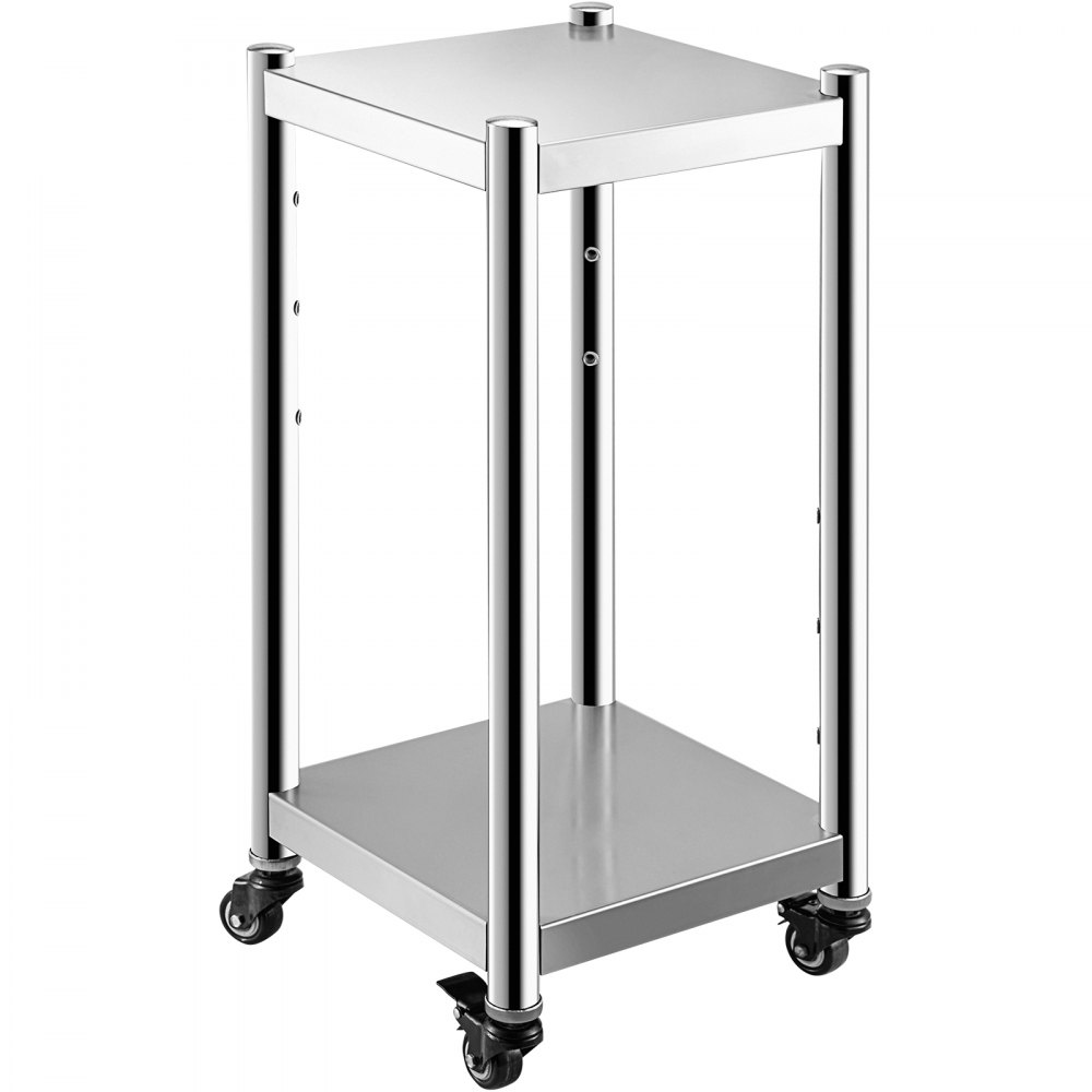 VEVOR Soporte para Calentador de Arroz 14" x 14" Soporte para Equipo de Acero Inoxidable Soporte para Calentador de Sushi 2 Estantes para Equipo de Cocina Comercial con Ruedas y Dos Frenos