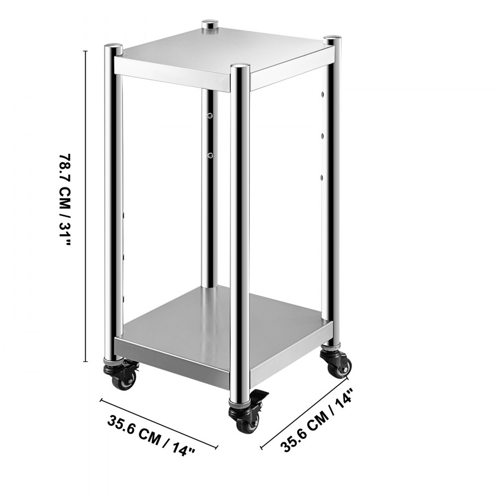 VEVOR Soporte para Calentador de Arroz 14" x 14" Soporte para Equipo de Acero Inoxidable Soporte para Calentador de Sushi 2 Estantes para Equipo de Cocina Comercial con Ruedas y Dos Frenos