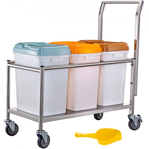 Vevor Carrito Con 3 Contenedores Para Arroz 33 L, Acero Inoxidable Con 4 Ruedas