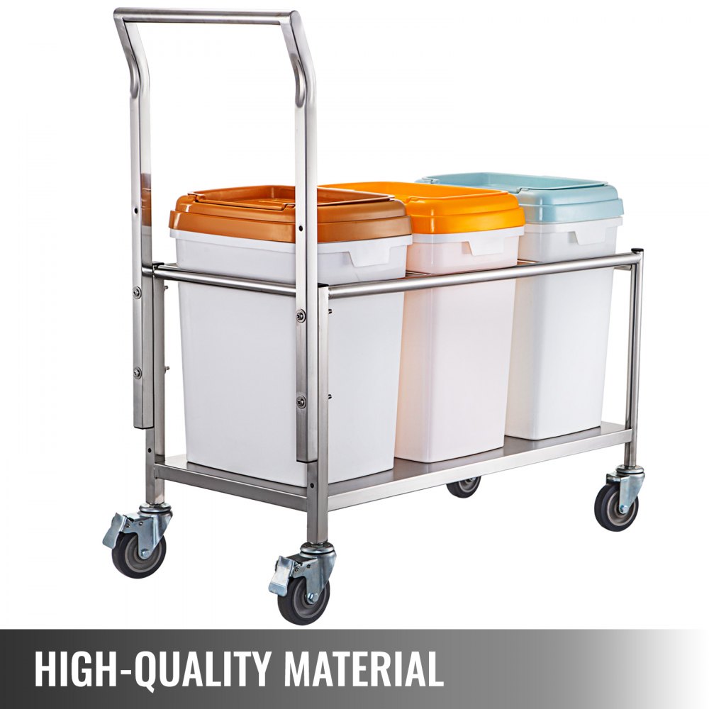 Vevor Carrito Con 3 Contenedores Para Arroz 33 L, Acero Inoxidable Con 4 Ruedas