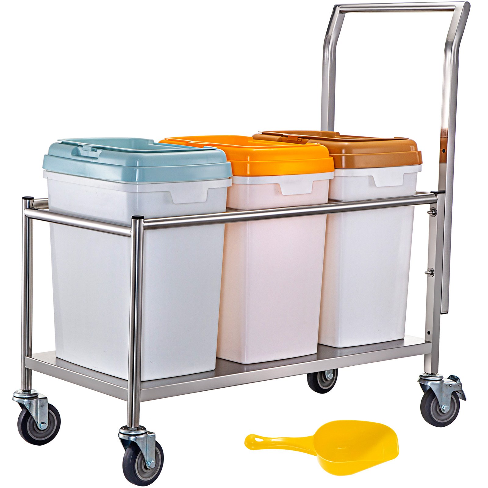 Vevor Carrito Con 3 Contenedores Para Arroz 33 L, Acero Inoxidable Con 4 Ruedas