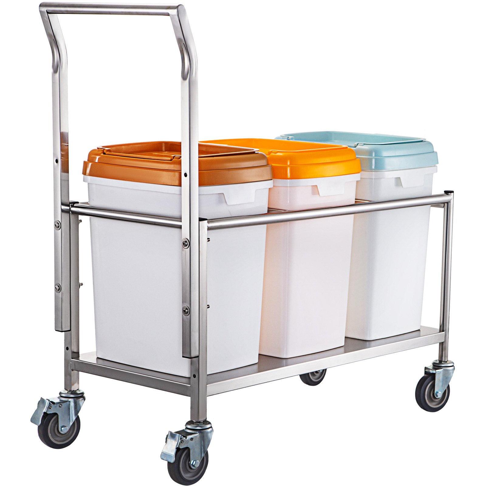 Vevor Carrito Con 3 Contenedores Para Arroz 33 L, Acero Inoxidable Con 4 Ruedas