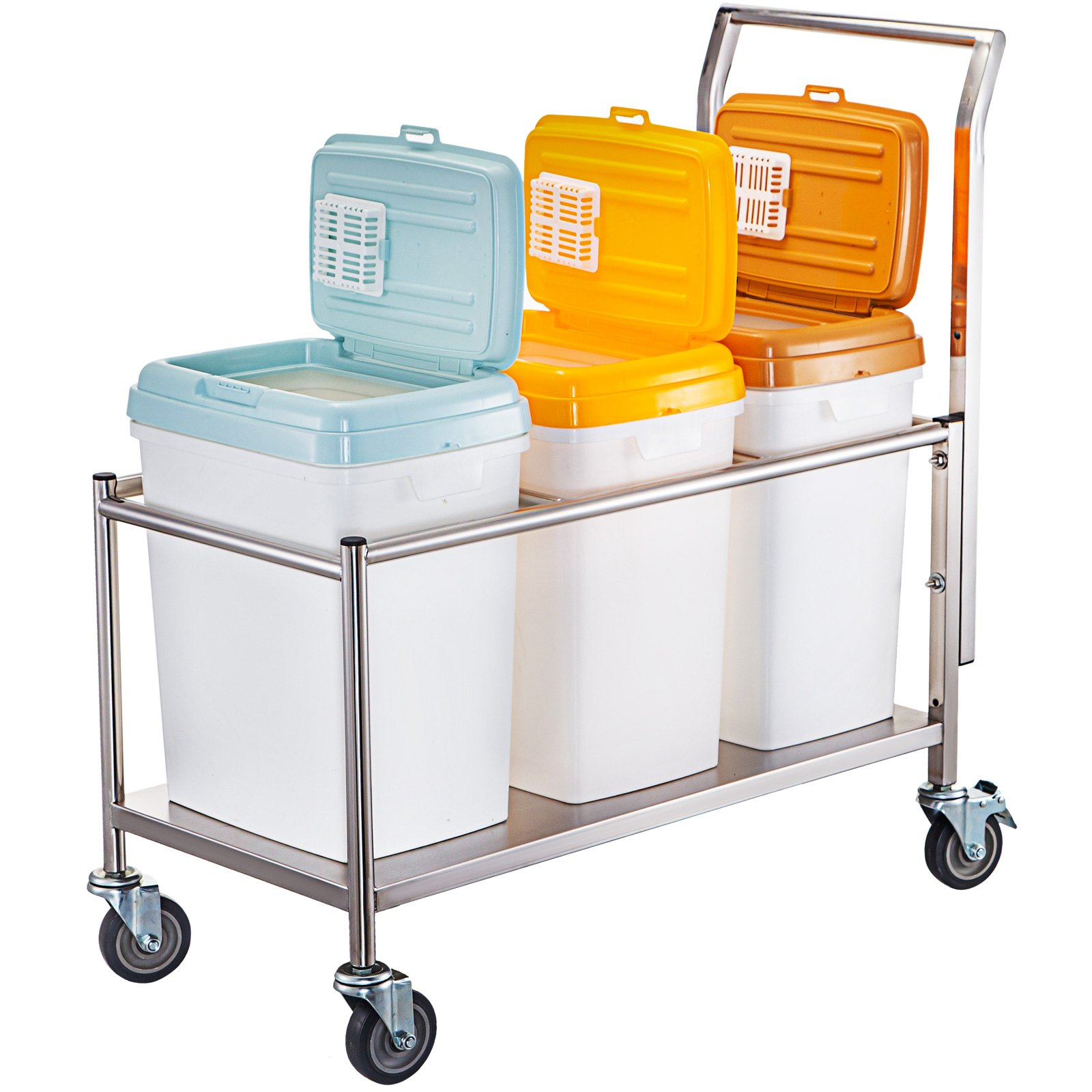 Vevor Carrito Con 3 Contenedores Para Arroz 33 L, Acero Inoxidable Con 4 Ruedas