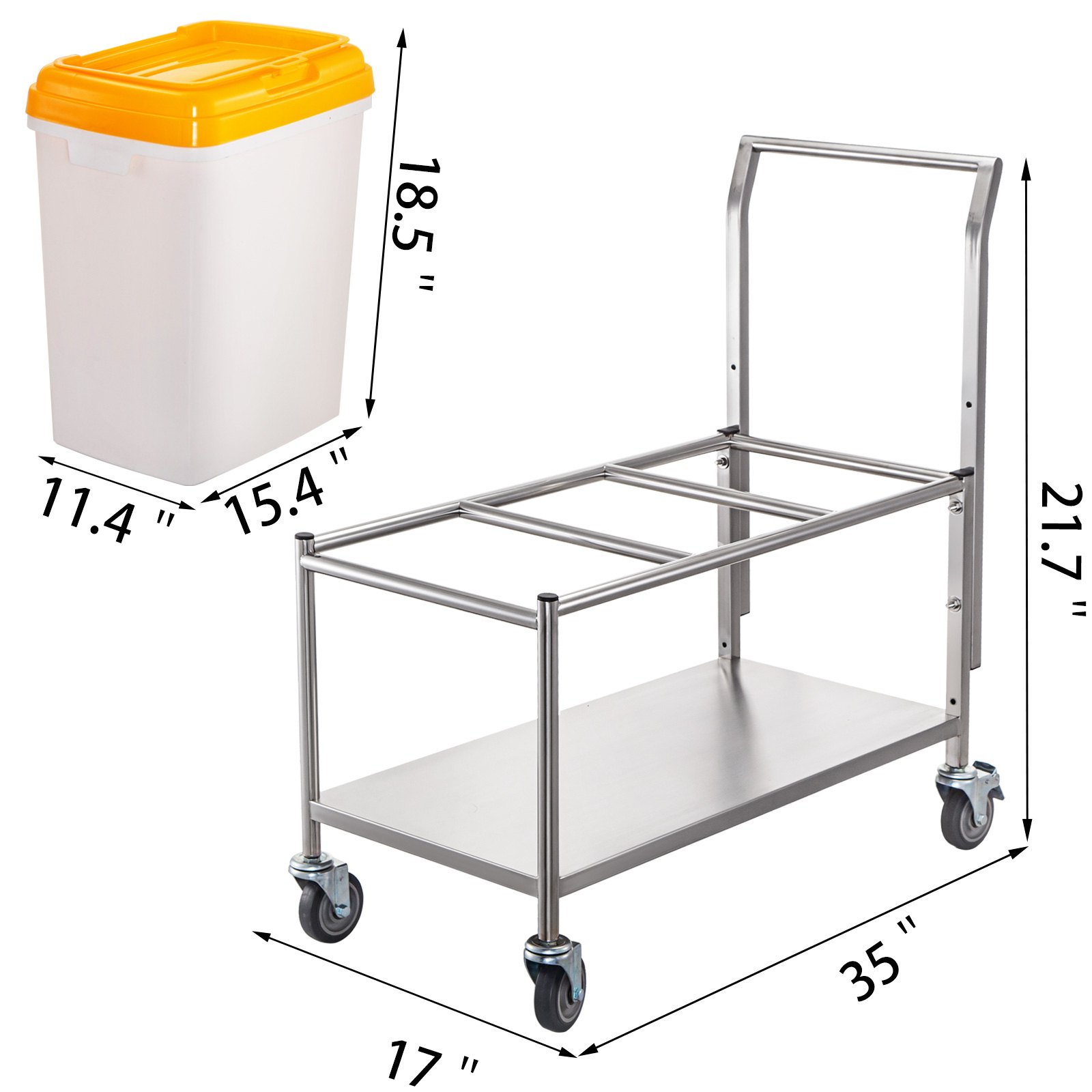 Vevor Carrito Con 3 Contenedores Para Arroz 33 L, Acero Inoxidable Con 4 Ruedas