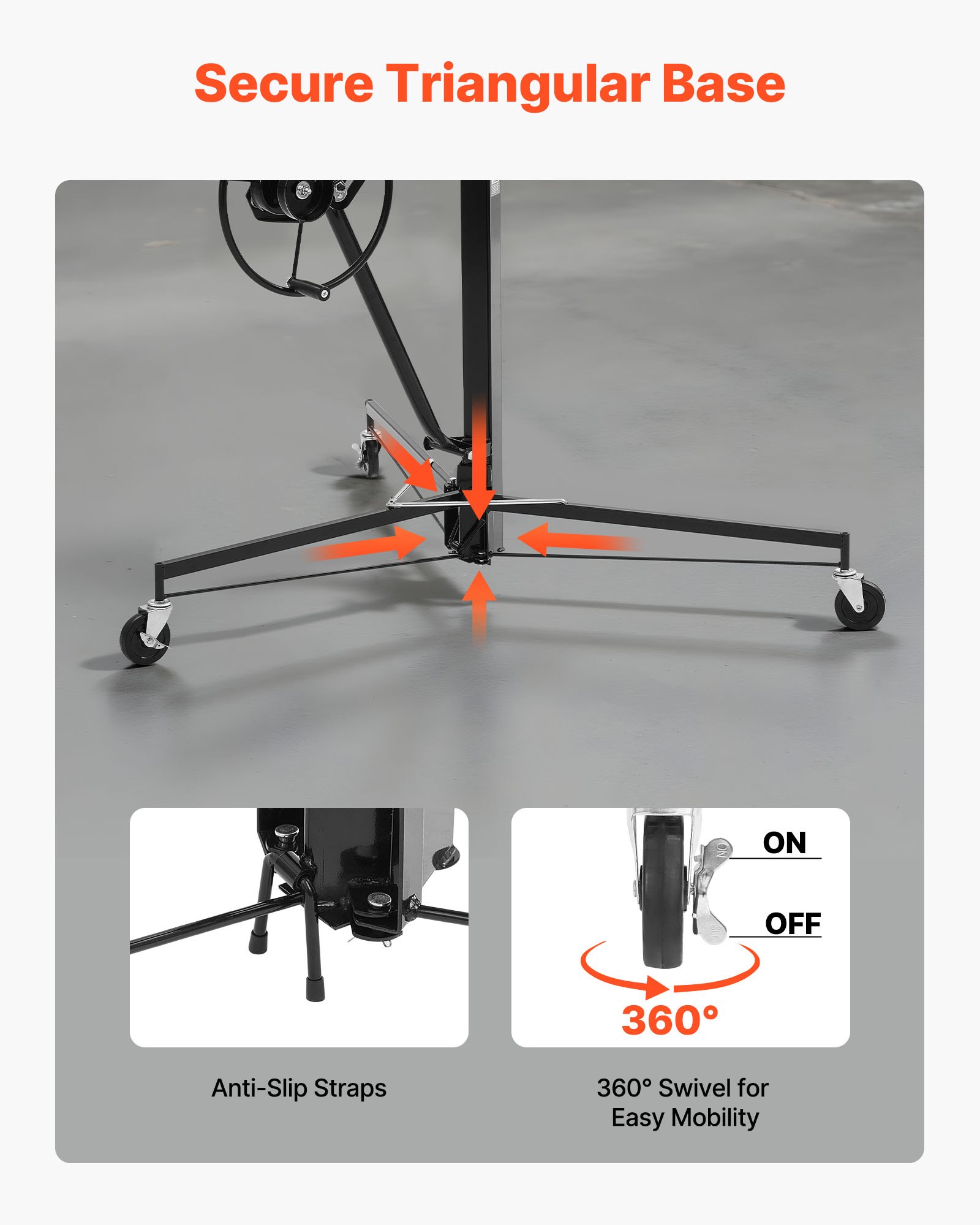 VEVOR Elevador de Placas de Yeso, con Brazo Telescópico Ajustable de 1245–2921 mm, Carga de 68 kg, Altura de 3353 mm, Acero Q235B, para Montaje en Techo y Pared, 1530 x 1530 x 1450 mm, Negro