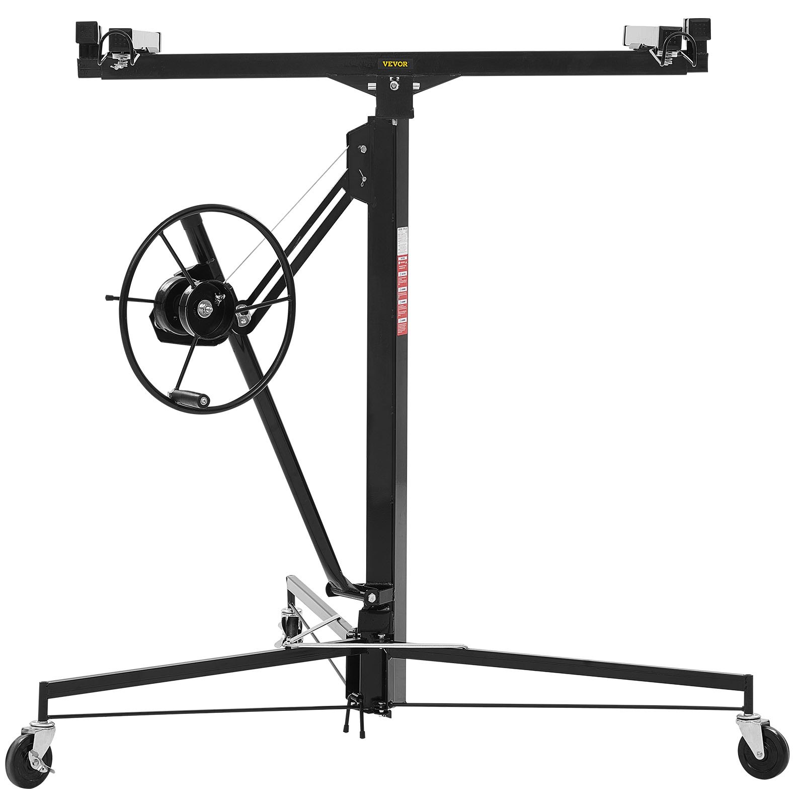 VEVOR Elevador de Placas de Yeso, con Brazo Telescópico Ajustable de 1245–2921 mm, Carga de 68 kg, Altura de 3353 mm, Acero Q235B, para Montaje en Techo y Pared, 1530 x 1530 x 1450 mm, Negro