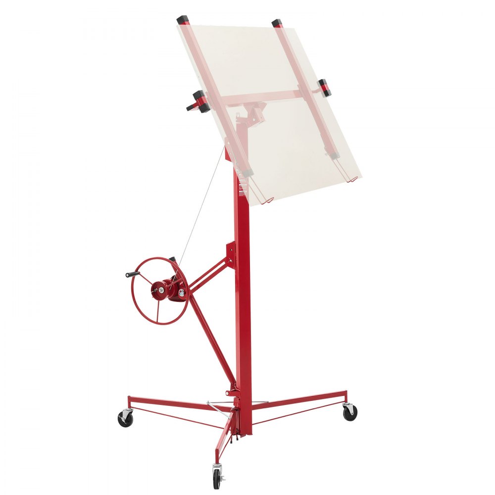 VEVOR Elevador de Placas de Yeso, con Brazo Telescópico Ajustable 1245–2921 mm, Carga Máxima 68 kg, Altura de 4877 mm, para Montaje en Techo y Pared, 1530 x 1530 x 1940 mm, Acero Q235B, Rojo