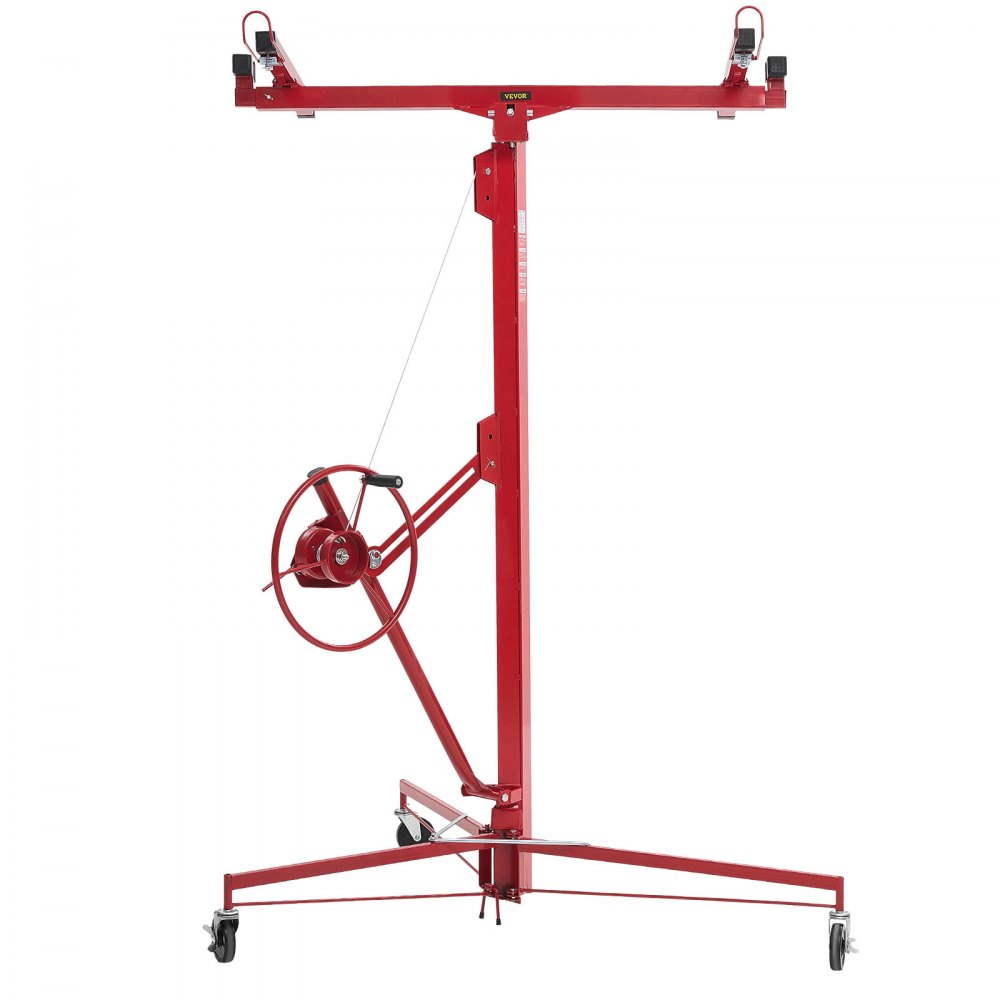 VEVOR Elevador de Placas de Yeso, con Brazo Telescópico Ajustable 1245–2921 mm, Carga Máxima 68 kg, Altura de 4877 mm, para Montaje en Techo y Pared, 1530 x 1530 x 1940 mm, Acero Q235B, Rojo