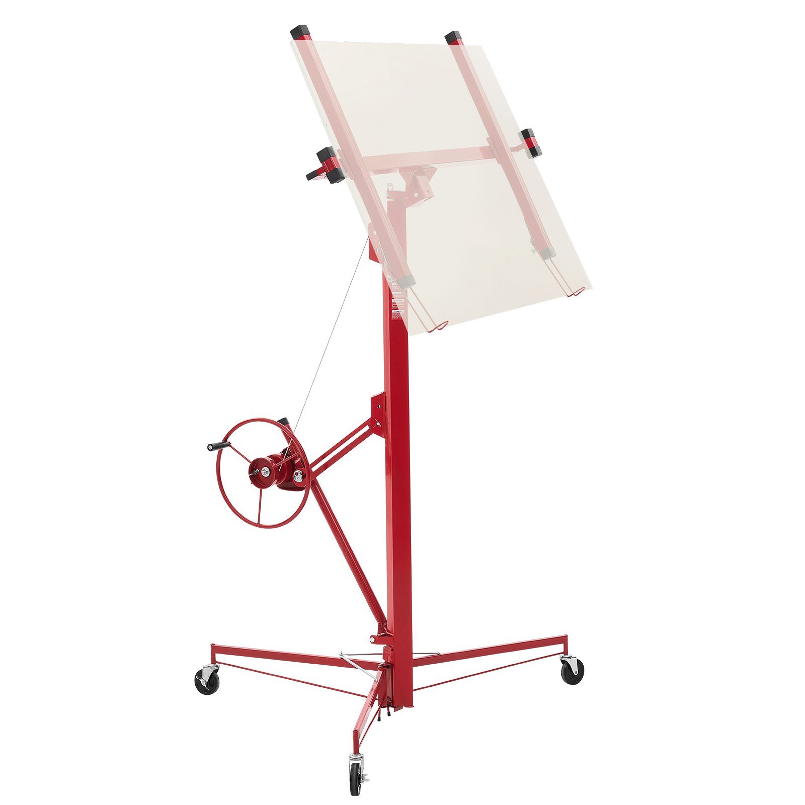 VEVOR Elevador de Placas de Yeso, con Brazo Telescópico Ajustable 1245–2921 mm, Carga Máxima 68 kg, Altura de 4877 mm, para Montaje en Techo y Pared, 1530 x 1530 x 1940 mm, Acero Q235B, Rojo