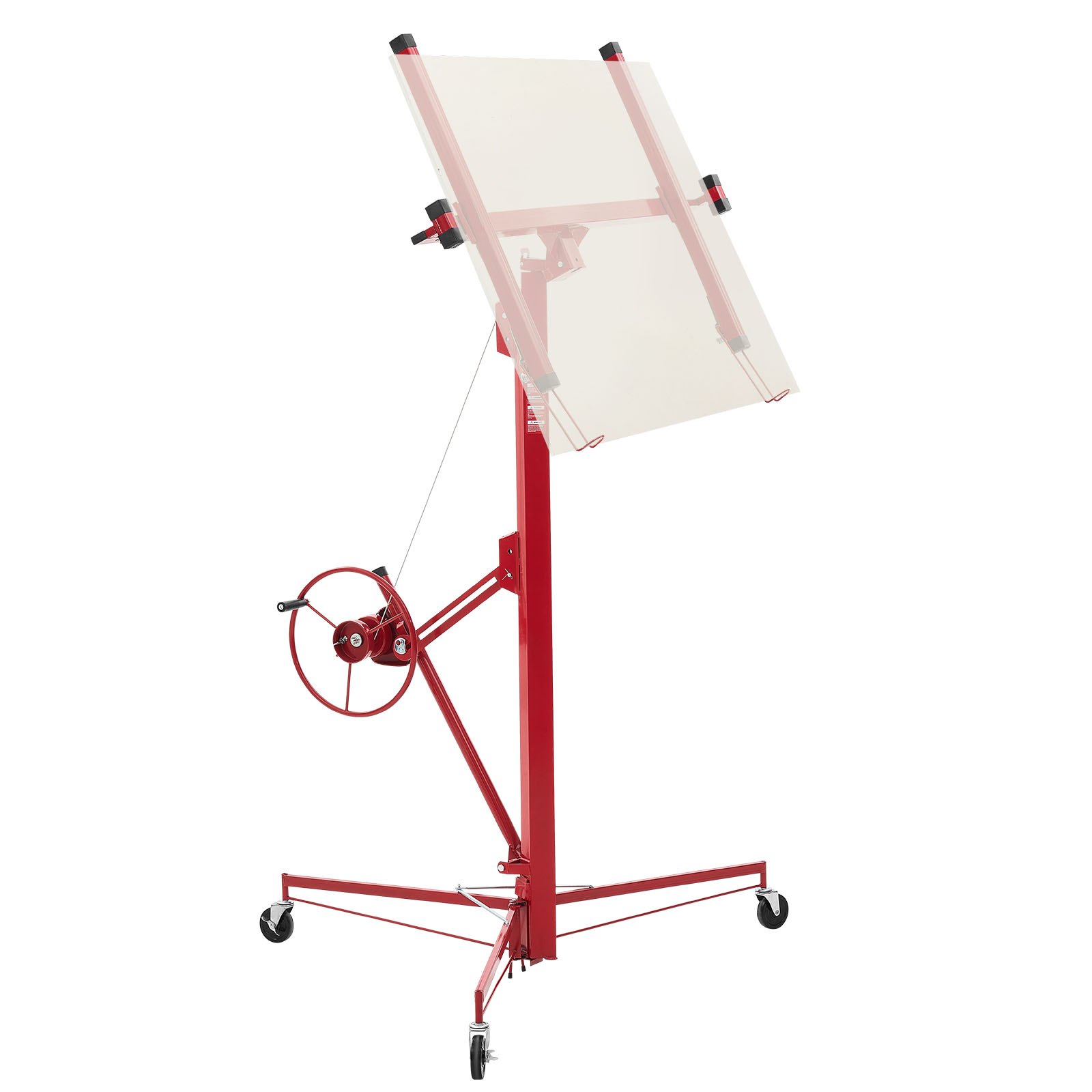 VEVOR Elevador de Placas de Yeso, con Brazo Telescópico Ajustable 1245–2921 mm, Carga Máxima 68 kg, Altura de 4877 mm, para Montaje en Techo y Pared, 1530 x 1530 x 1940 mm, Acero Q235B, Rojo