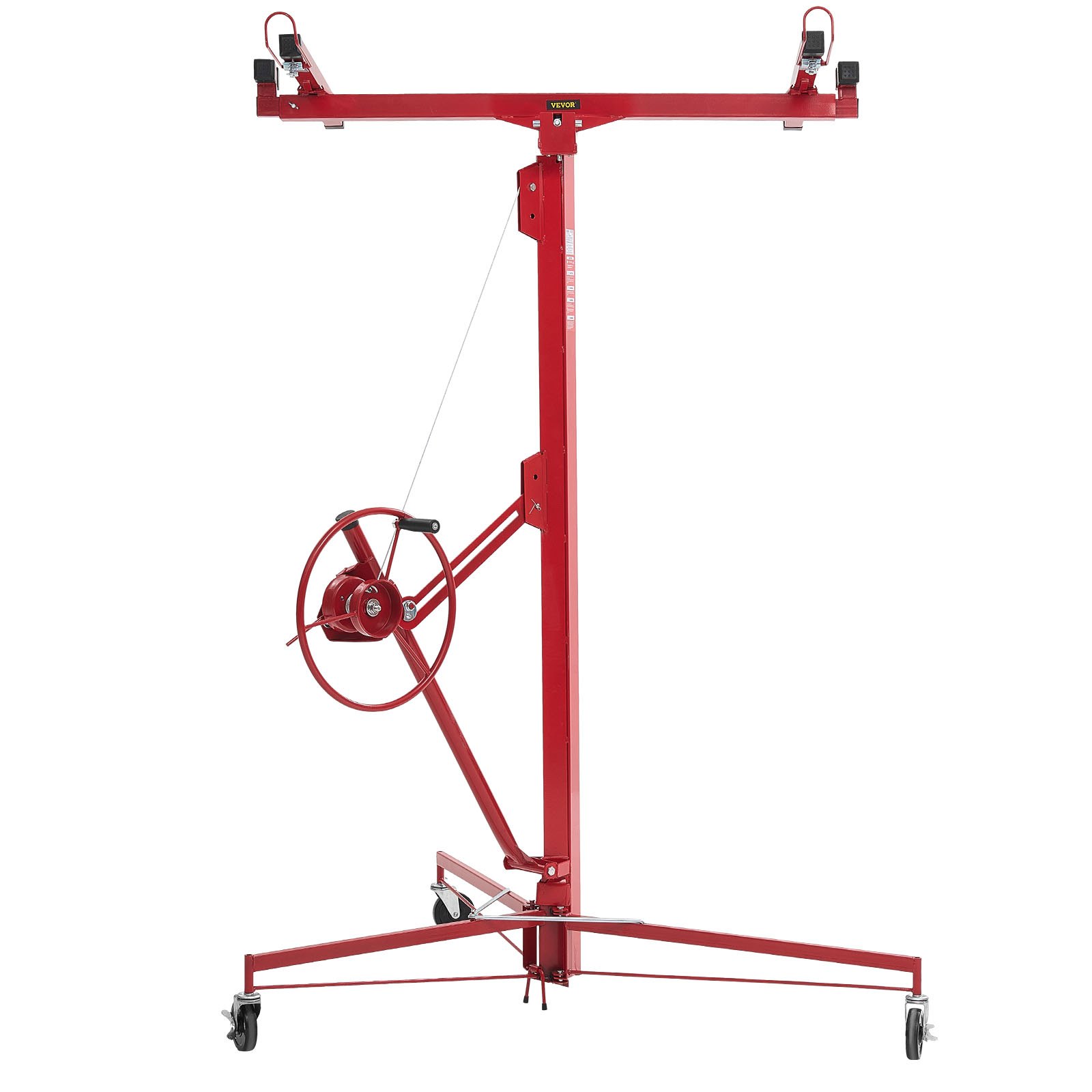 VEVOR Elevador de Placas de Yeso, con Brazo Telescópico Ajustable 1245–2921 mm, Carga Máxima 68 kg, Altura de 4877 mm, para Montaje en Techo y Pared, 1530 x 1530 x 1940 mm, Acero Q235B, Rojo