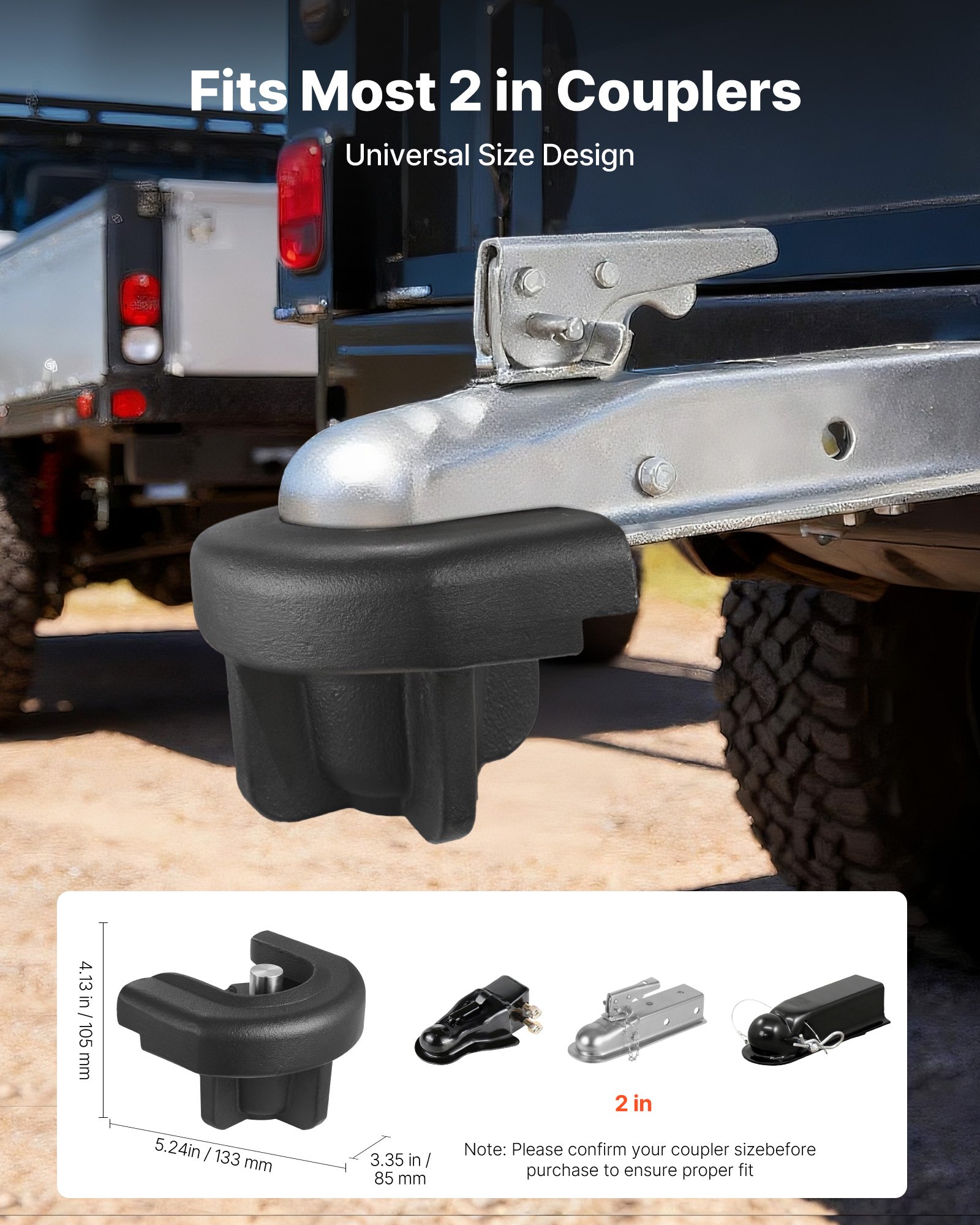 VEVOR Candado para Enganche de Remolque, para Acopladores de 5,08 cm, con 3 Llaves, Resistente a la Palanca y a los Impactos, Apto para Autocaravanas, Barcos, Vehículos Todoterreno y Remolques