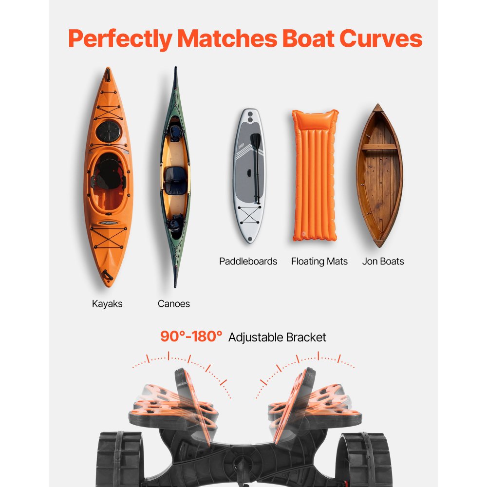 VEVOR Kayak Cart, 136.1 kg Load Capacity, Foldable Kayak Trolley with 25.4 cm Solid Rubber Tires & 1 Ratchet Strap, Paddle Board Trolley for Carrying Kayaks, Canoes, Paddleboards, Float Mats,Jon Boats