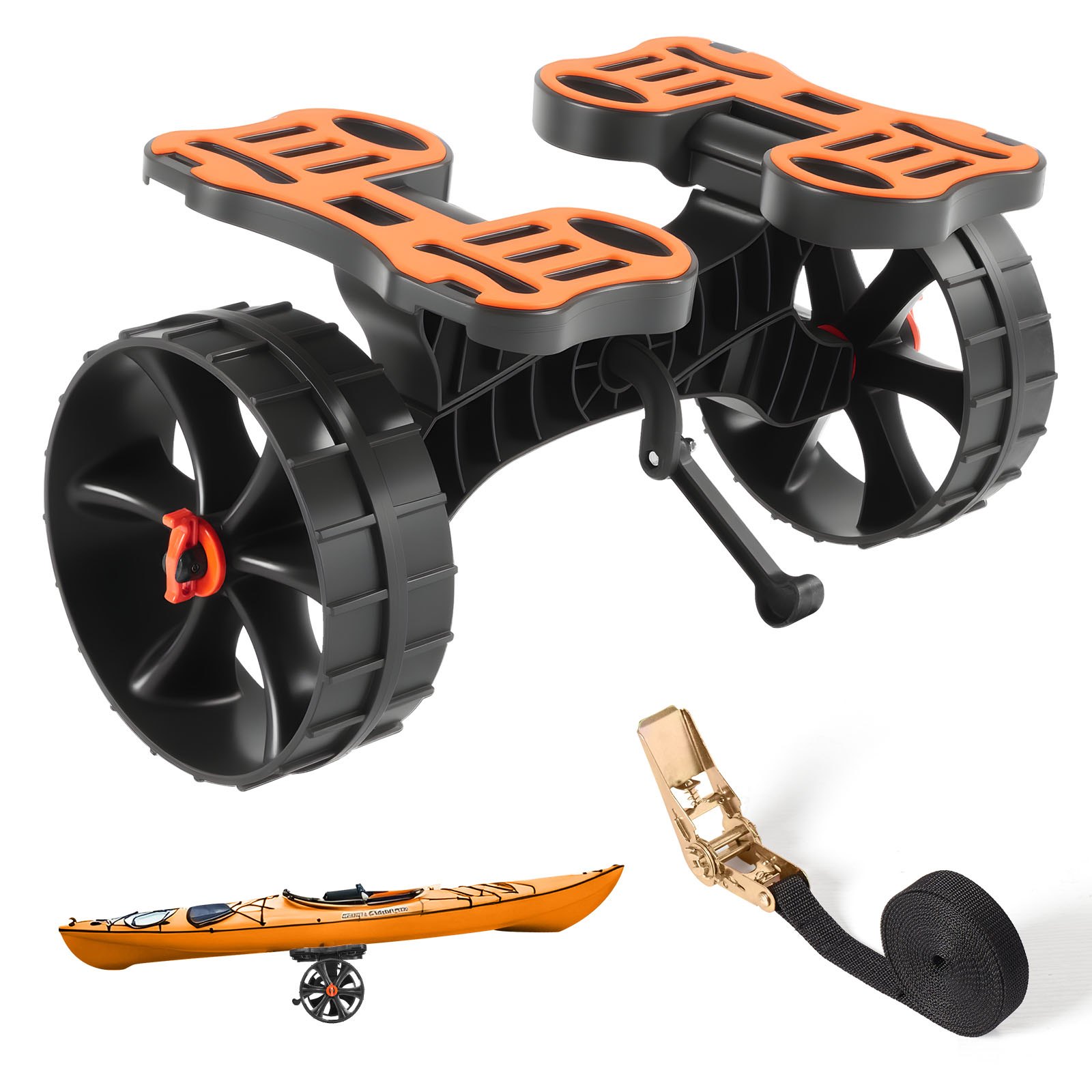 VEVOR Kayak Cart, 136.1 kg Load Capacity, Foldable Kayak Trolley with 25.4 cm Solid Rubber Tires & 1 Ratchet Strap, Paddle Board Trolley for Carrying Kayaks, Canoes, Paddleboards, Float Mats,Jon Boats
