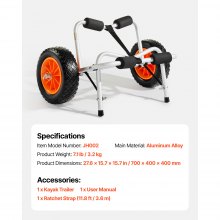 VEVOR Remolque Horizontal para Kayak, Remolque Plegable 700 x 400 x 400 mm con Neumáticos de Goma Maciza de 25,4 cm y 1 Correa de Trinquete Carga 113 kg, Carrito para Tabla de Surf de Remo, Kayaks