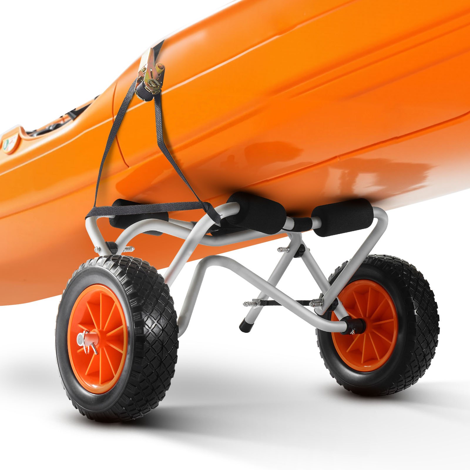 VEVOR Remolque Horizontal para Kayak, Remolque Plegable 700 x 400 x 400 mm con Neumáticos de PU Maciza de 25,4 cm y 1 Correa de Trinquete Carga 113 kg, Carrito para Tabla de Surf de Remo, Kayaks