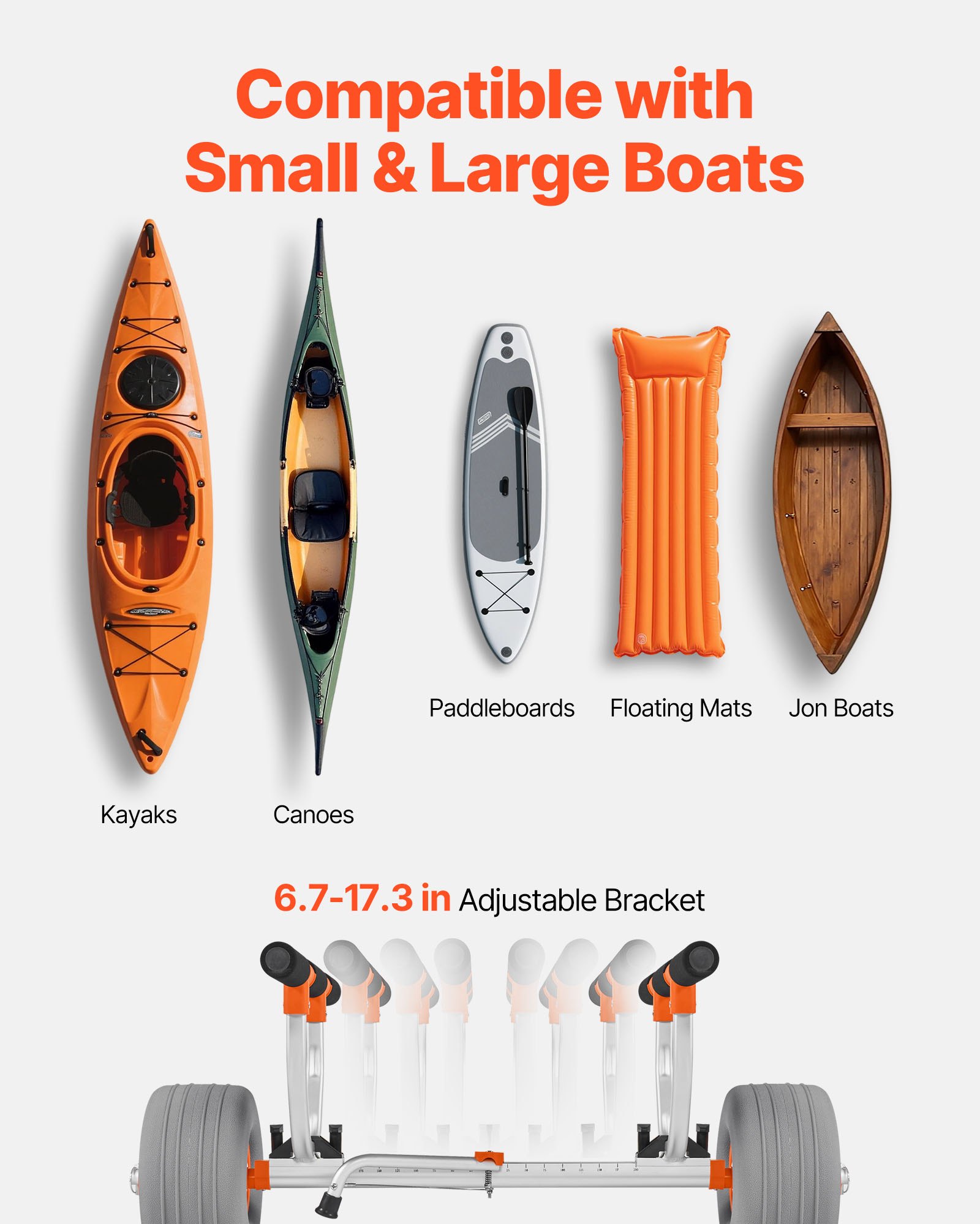 VEVOR Remolque Horizontal para Kayak, Remolque de Kayak 810 x 990 x 570 mm con Neumáticos Inflables de PU de 30,5 cm y 2 Correas Carga de 158 kg Carrito para Tabla de Surf de Remo, Kayaks, Canoas