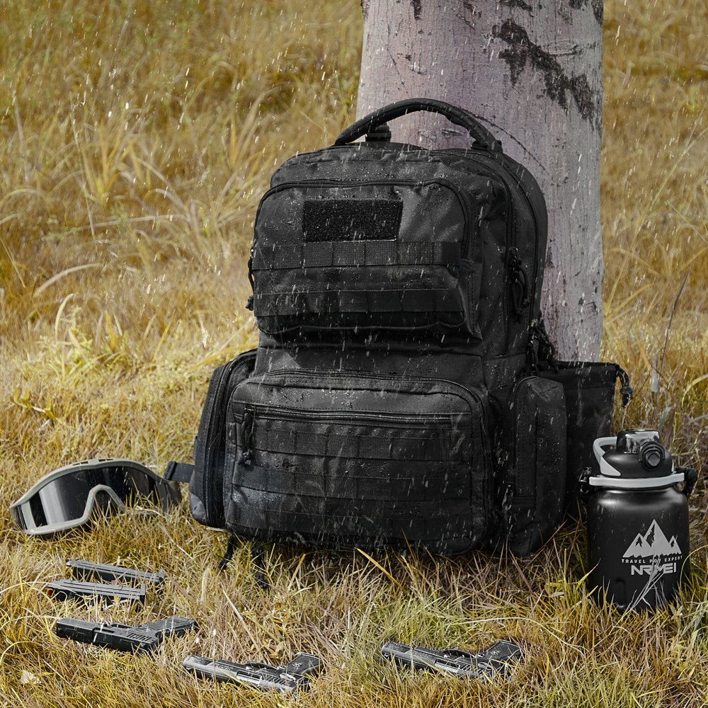 Mochila táctica VEVOR para 6 pistolas, mochila para armas con 6 bolsas independientes para pistolas y 10 cargadores, mochila para pistolas para caza y tiro al aire libre, bolsa de tiro para pistolas con cremallera bloqueable, color negro