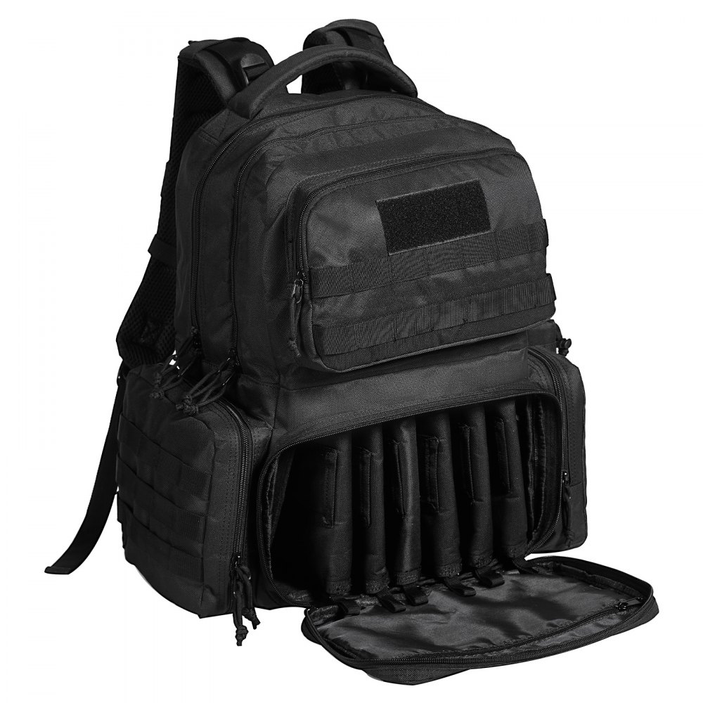 Mochila táctica VEVOR para 6 pistolas, mochila para armas con 6 bolsas independientes para pistolas y 10 cargadores, mochila para pistolas para caza y tiro al aire libre, bolsa de tiro para pistolas con cremallera bloqueable, color negro