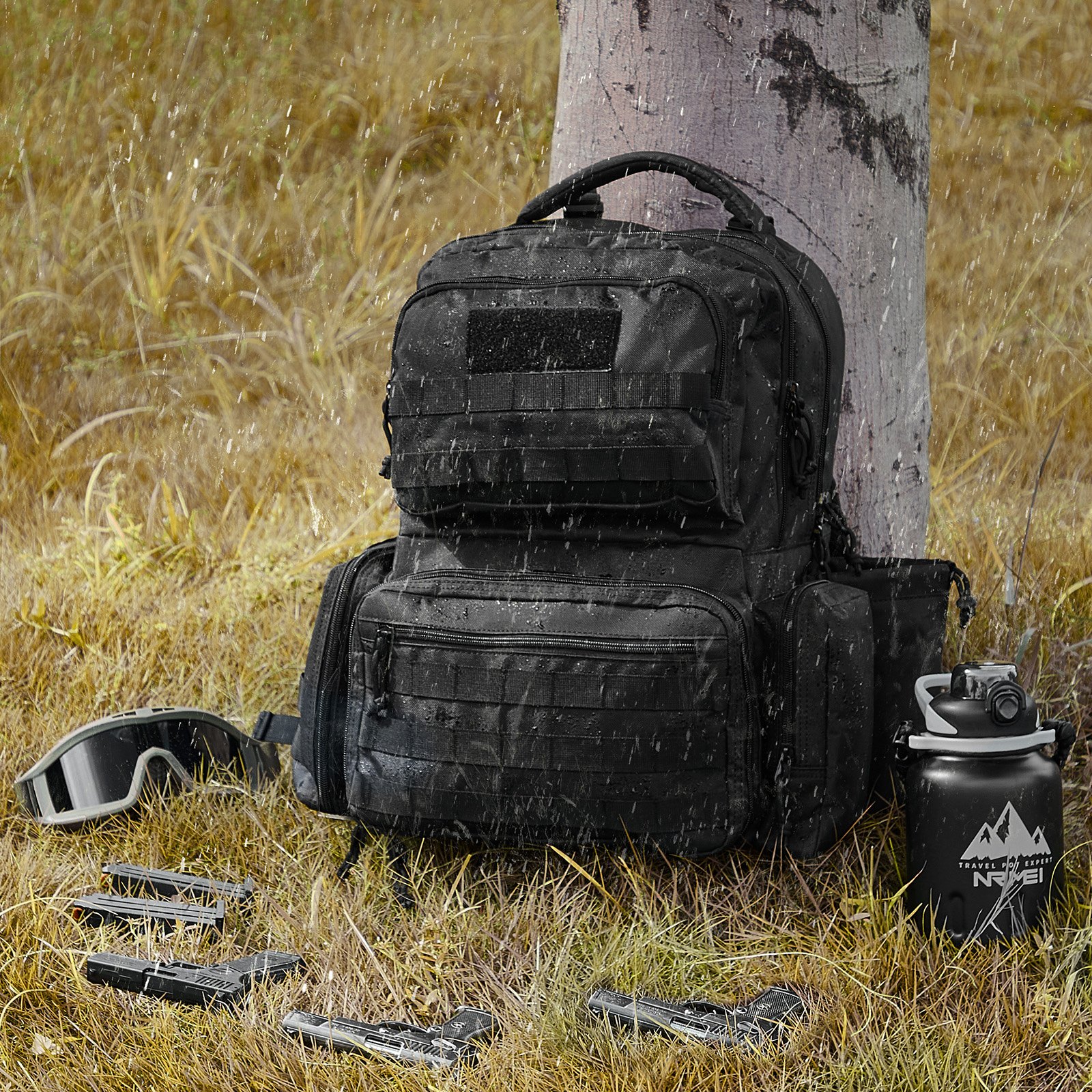 Mochila táctica VEVOR para 6 pistolas, mochila para armas con 6 bolsas independientes para pistolas y 10 cargadores, mochila para pistolas para caza y tiro al aire libre, bolsa de tiro para pistolas con cremallera bloqueable, color negro