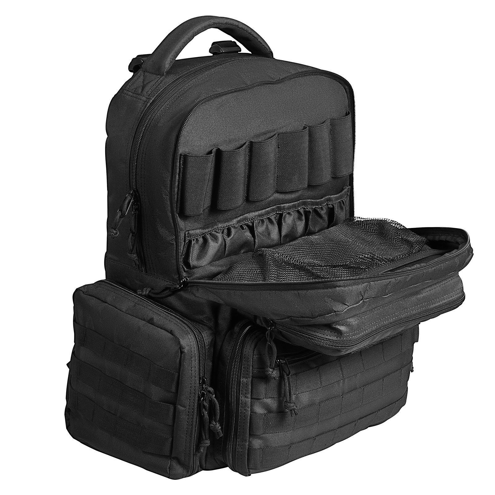 Mochila táctica VEVOR para 6 pistolas, mochila para armas con 6 bolsas independientes para pistolas y 10 cargadores, mochila para pistolas para caza y tiro al aire libre, bolsa de tiro para pistolas con cremallera bloqueable, color negro