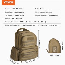 VEVOR Estuche Blando para 6 Pistolas Mochila de Pistolas de 42x23x48 cm, Marrón