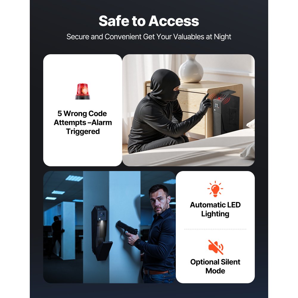 VEVOR Caja Fuerte para Pistolas de Acero, con 3 Formas de Acceso por Huella Dactilares, Contraseña y Llave, Caja Fuerte para Armas con Pantalla y LED, Capacidad de 1 Pistola y 1 Cargador, Negro