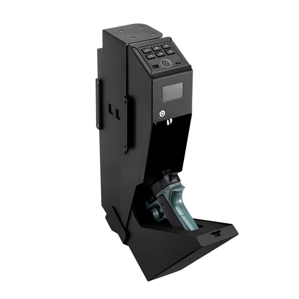VEVOR Caja Fuerte para Pistolas de Acero, con 3 Formas de Acceso por Huella Dactilares, Contraseña y Llave, Caja Fuerte para Armas con Pantalla y LED, Capacidad de 1 Pistola y 1 Cargador, Negro
