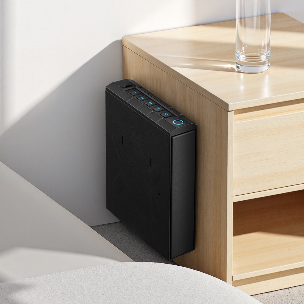 VEVOR Caja Fuerte para Pistolas Control Deslizante, 3 Formas de Acceso por Huella Dactilares, Contraseña y Llave, Caja Fuerte para Armas con Iluminación, Capacidad de 1 Pistola y 1 Cargador, Negro