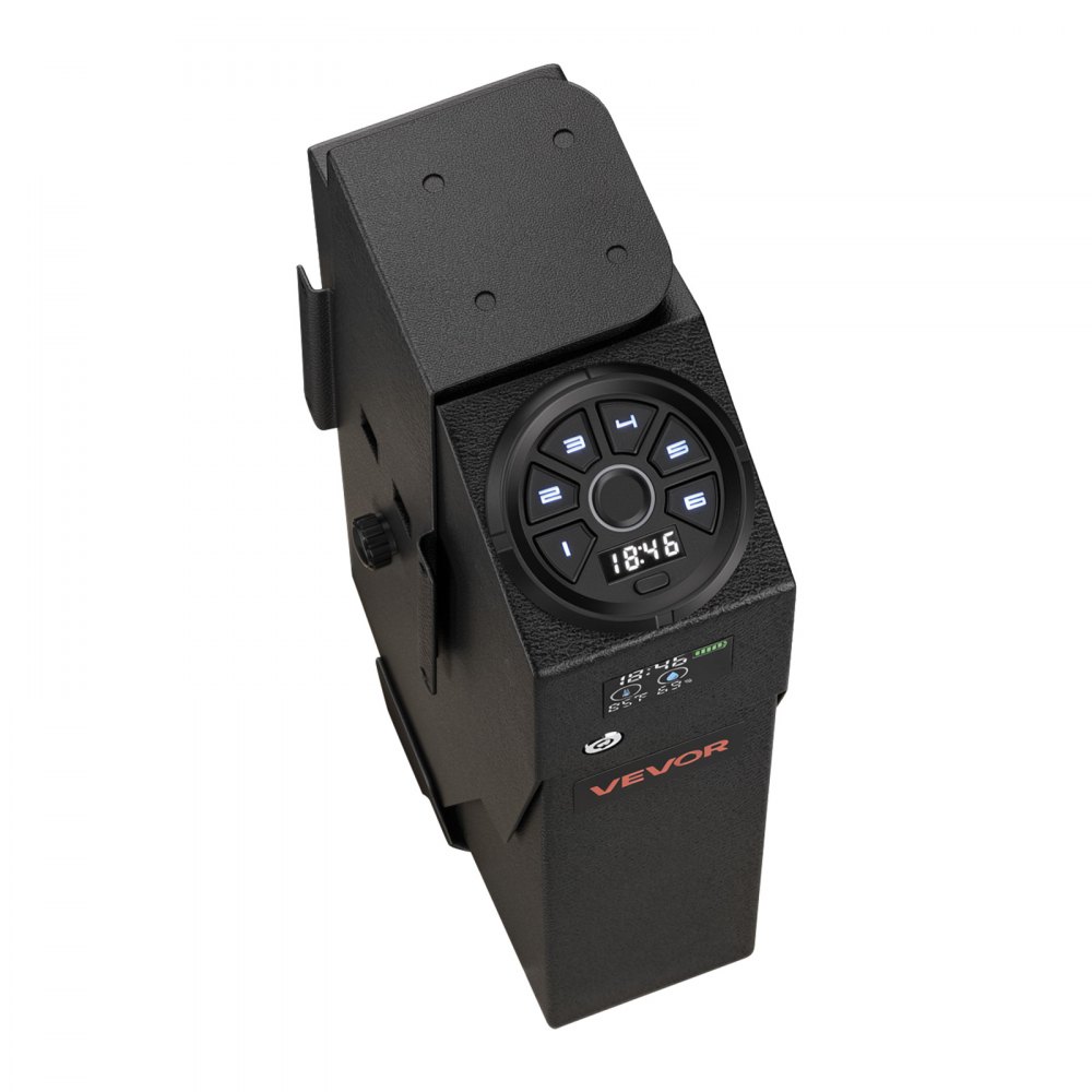 VEVOR Caja Fuerte para Pistolas Caja de Seguridad para Armas de Acero Negro, para Mesita de Noche, Acceso por Llave, Pin, Bluetooth y Huellas Dactilares, Pantalla LCD, Muestra de Temperatura y Humedad