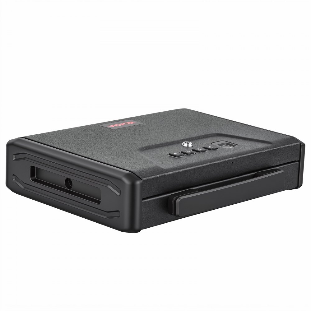 VEVOR Caja Fuerte Portátil para Pistolas, Caja de Seguridad Biométrica, para Armas, Cargadores, Acceso Rápido de 3 Métodos por Llave, Contraseña y Huellas Dactilares, con Modo Silencioso y Alarma