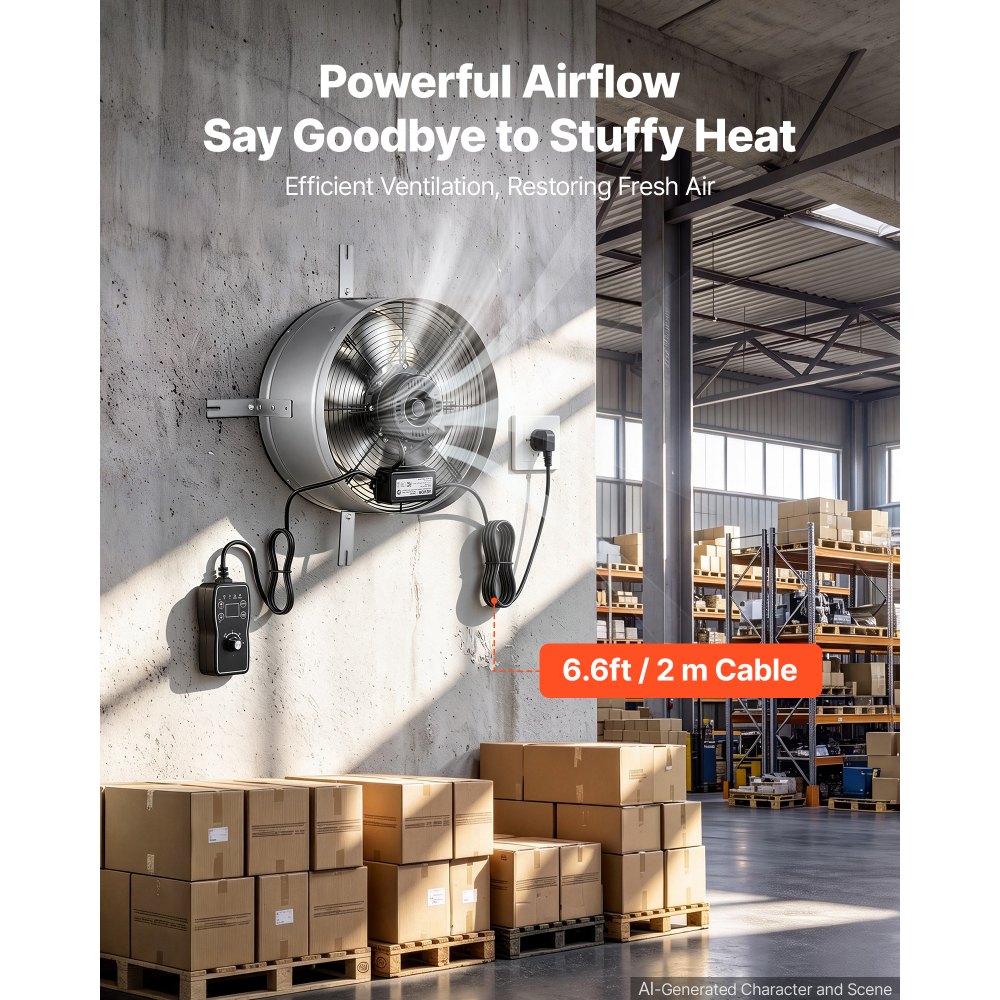 VEVOR Extractor de Aire para Ático 38,1 cm 1300 CFM Ventilador de Hastial, con Termostato Ajustable de 0-60 °C, Acero Q235A, 220-240 V y Cable de Alimentación de 2 m para Garaje, Almacén y Taller