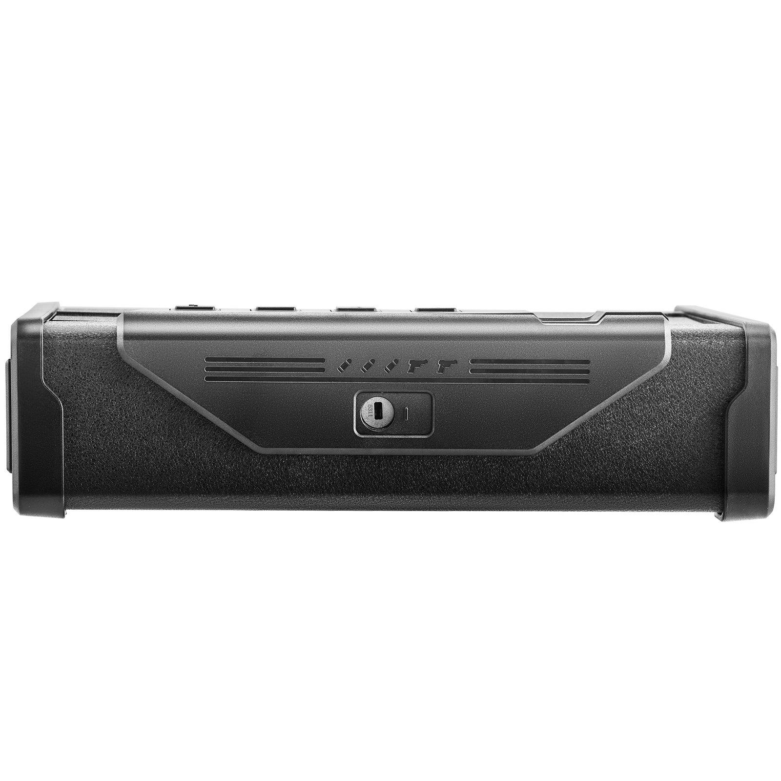 Caja fuerte biométrica para armas VEVOR negra con escáner de huellas dactilares y cerradura de llave segura.