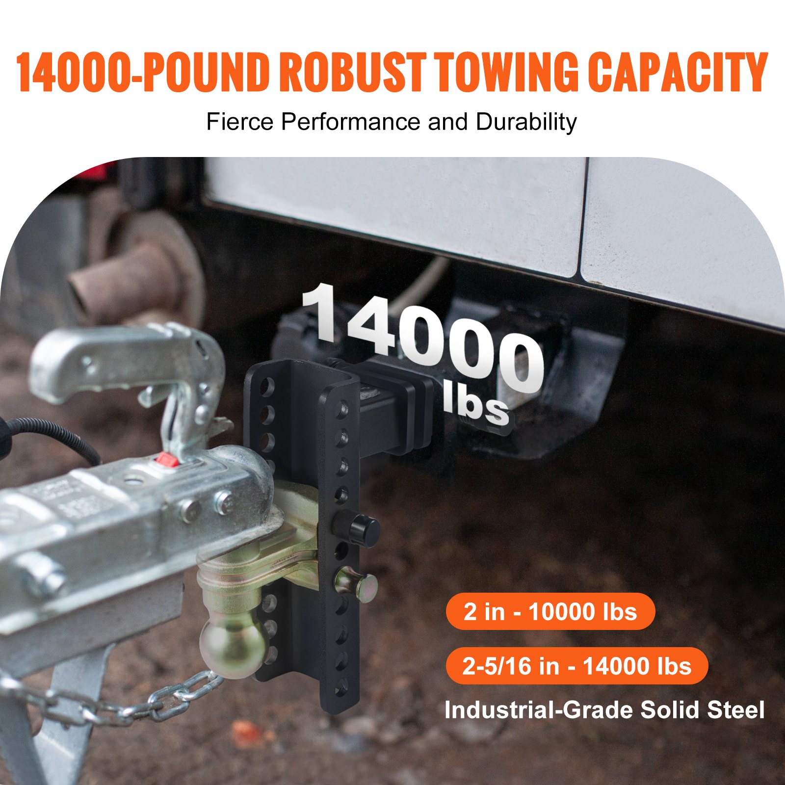 VEVOR Enganche de remolque ajustable, montaje de bola de enganche de 8" Receptor 2" 14000 lbs GTW Bolas de remolque de acero 2" 2-5/16" 45# Cerradura de llave para remolque de camiones