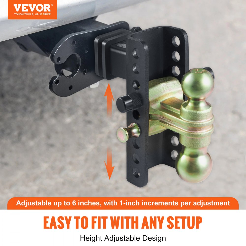 VEVOR Enganche de remolque ajustable, montaje de bola de enganche de 6" 4.5" de altura 2" receptor 14000 lbs GTW bolas de remolque de acero 2" 2-5/16" 45# Cerradura de llave para remolque de camiones