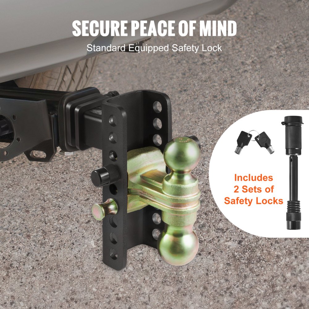 VEVOR Enganche de remolque ajustable, montaje de bola de enganche de 6" 4.5" de altura 2" receptor 14000 lbs GTW bolas de remolque de acero 2" 2-5/16" 45# Cerradura de llave para remolque de camiones