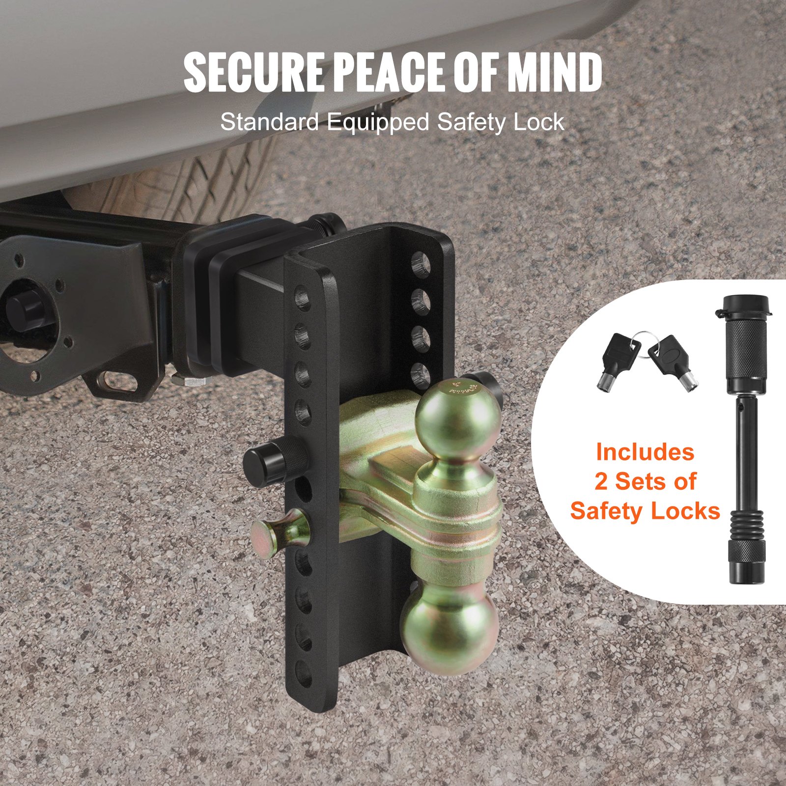VEVOR Enganche de remolque ajustable, montaje de bola de enganche de 8" Altura 6.5" Receptor 2.5" 14500 lbs GTW Bolas de remolque de acero 2" 2-5/16" 45# Cerradura de llave para remolque de camiones
