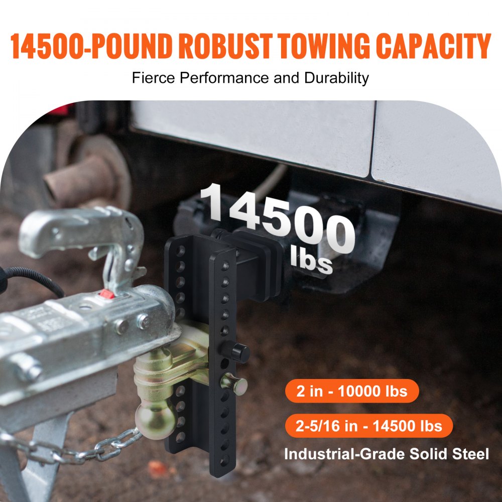 VEVOR Enganche de remolque ajustable, montaje de bola de enganche de 10" 8.5" Altura 2.5" Receptor 14500 lbs GTW, bolas de remolque de acero 2" 2-5/16" 45# Cerradura de llave para remolque de camiones