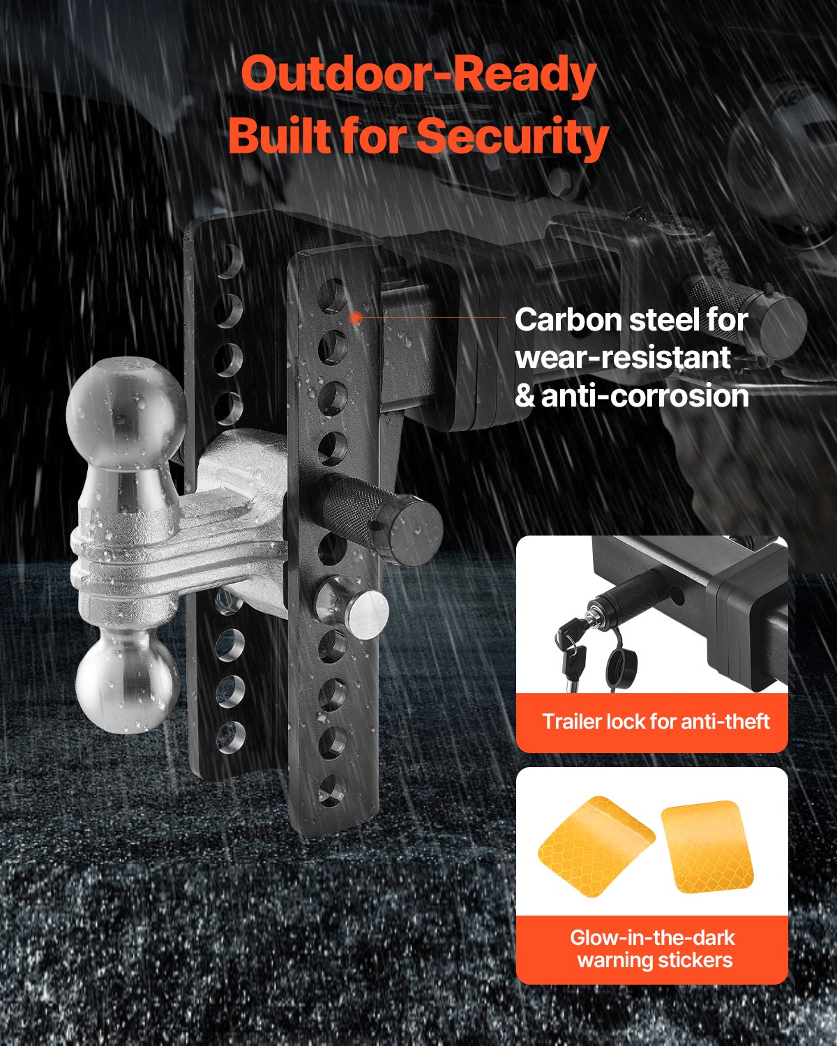 VEVOR adjustable towbar, ball mount, suitable for 63.5 mm receivers, dual coupling with 50 mm and 58.7 mm balls, 9980 kg GTW, receiver coupling with anti-theft pin